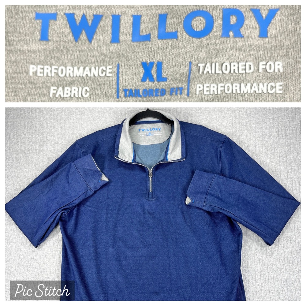 Twillory Performance Quarter Zip Pullover Mens‎ XL Blue Tailored Fit Long Sleeve